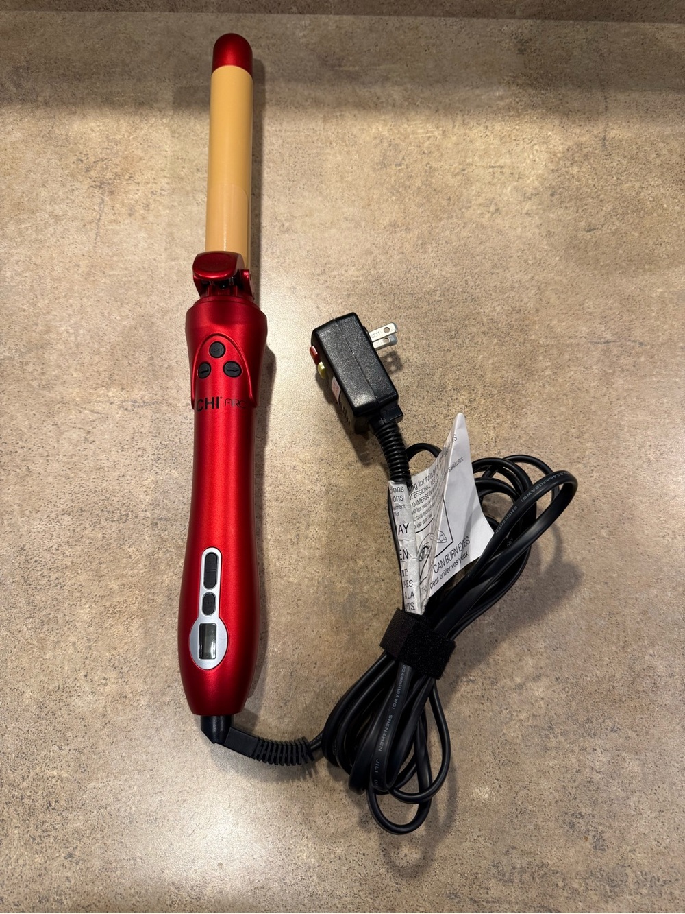 CHI ARC Rotating Curling Iron Wand Red Gold Model GF1593 1 Inch Round Auto Off
